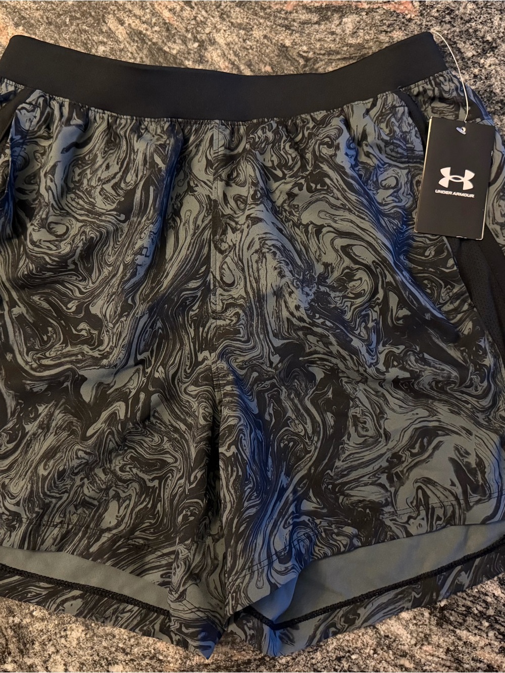 Under Armour Women's Black & Gray Marble-Print Athletic Shorts